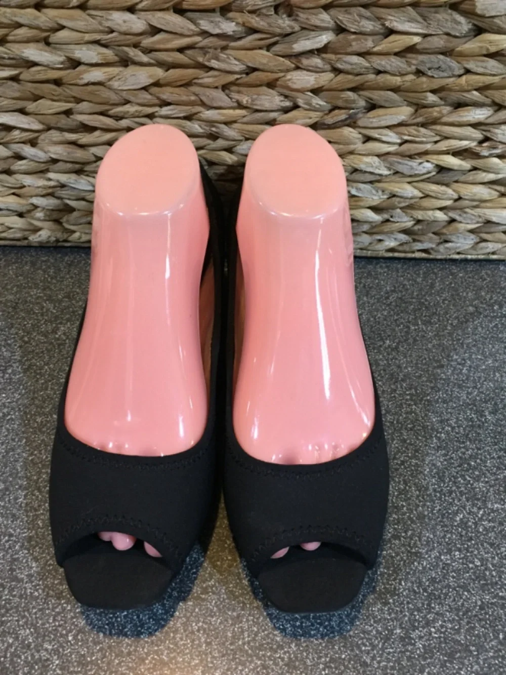 Anne Klein Sport Black Peep-Toe Wedge Heels